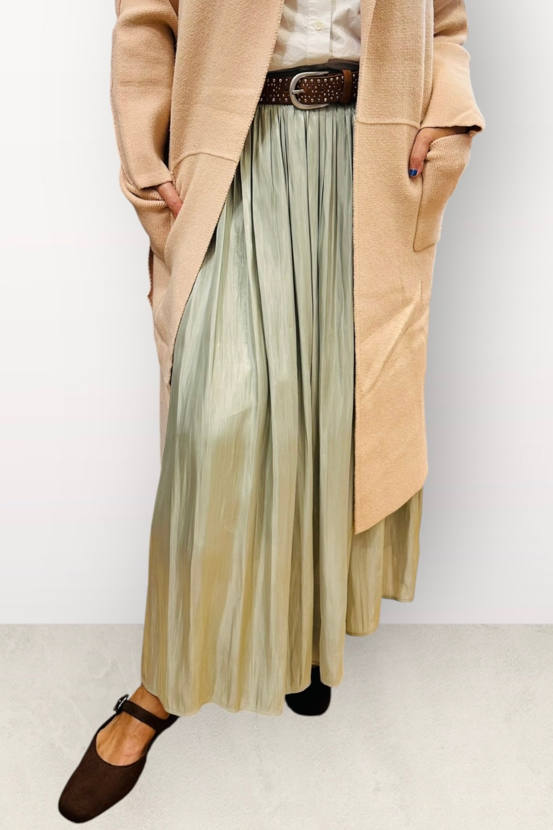 Charizma - Πλισέ Φούστα με Μεταλιζέ Απόχρωση Μέντα