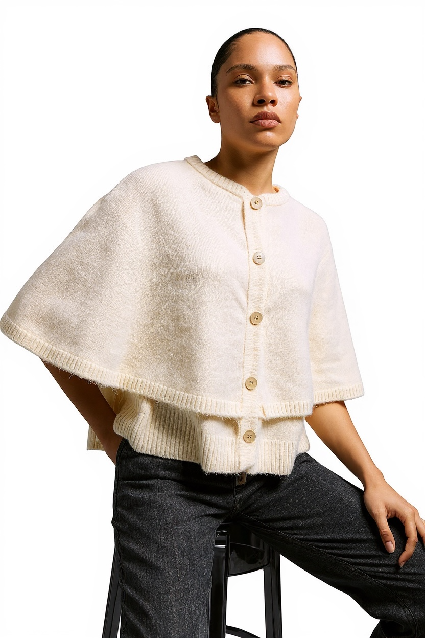 Tailor Made - Πλεκτό Πουλόβερ Κάπα Υπόλευκο