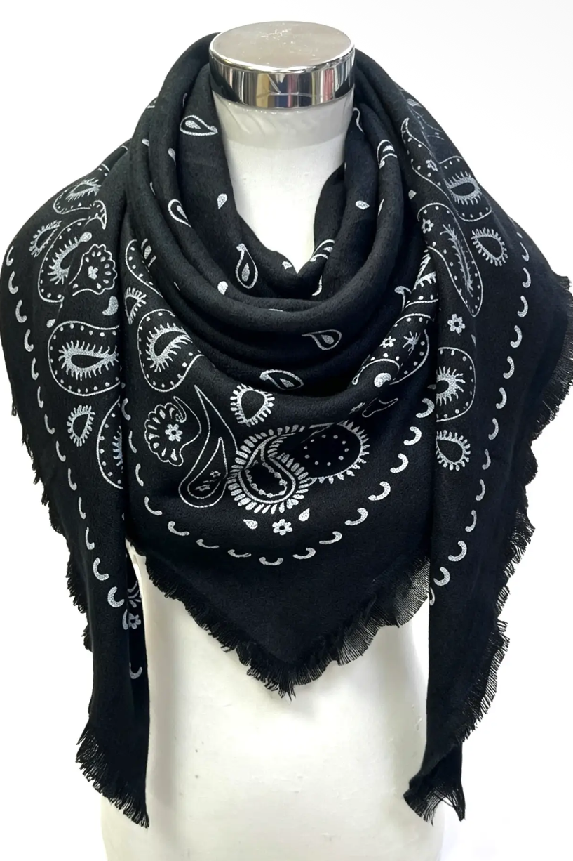 Lineta - Μεγάλο Τετράγωνο Μαντήλι Μαύρο Bandana 135x135cm