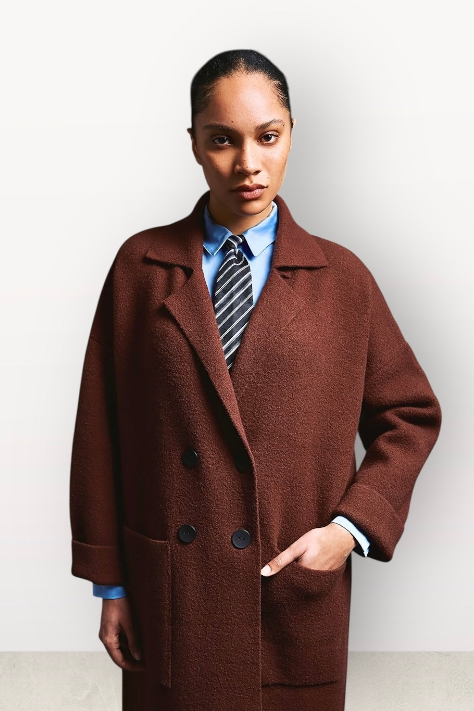 Tailor Made - Πλεκτή Μακριά Ζακέτα με Κουμπιά Καφέ