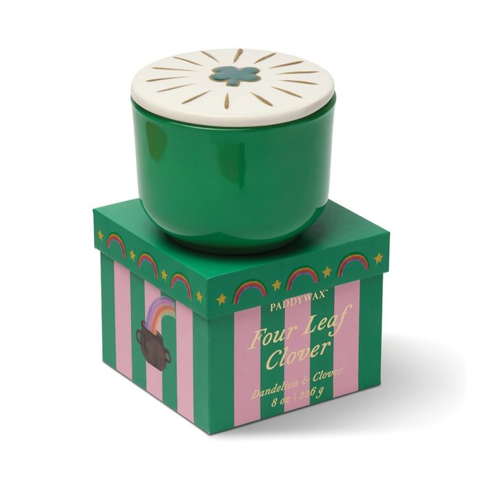 Paddywax Charmed - Green 4 Leaf Clover - Dandelion & Clover κερί σόγιας σε πράσινο γυάλινο δοχείο 226gr