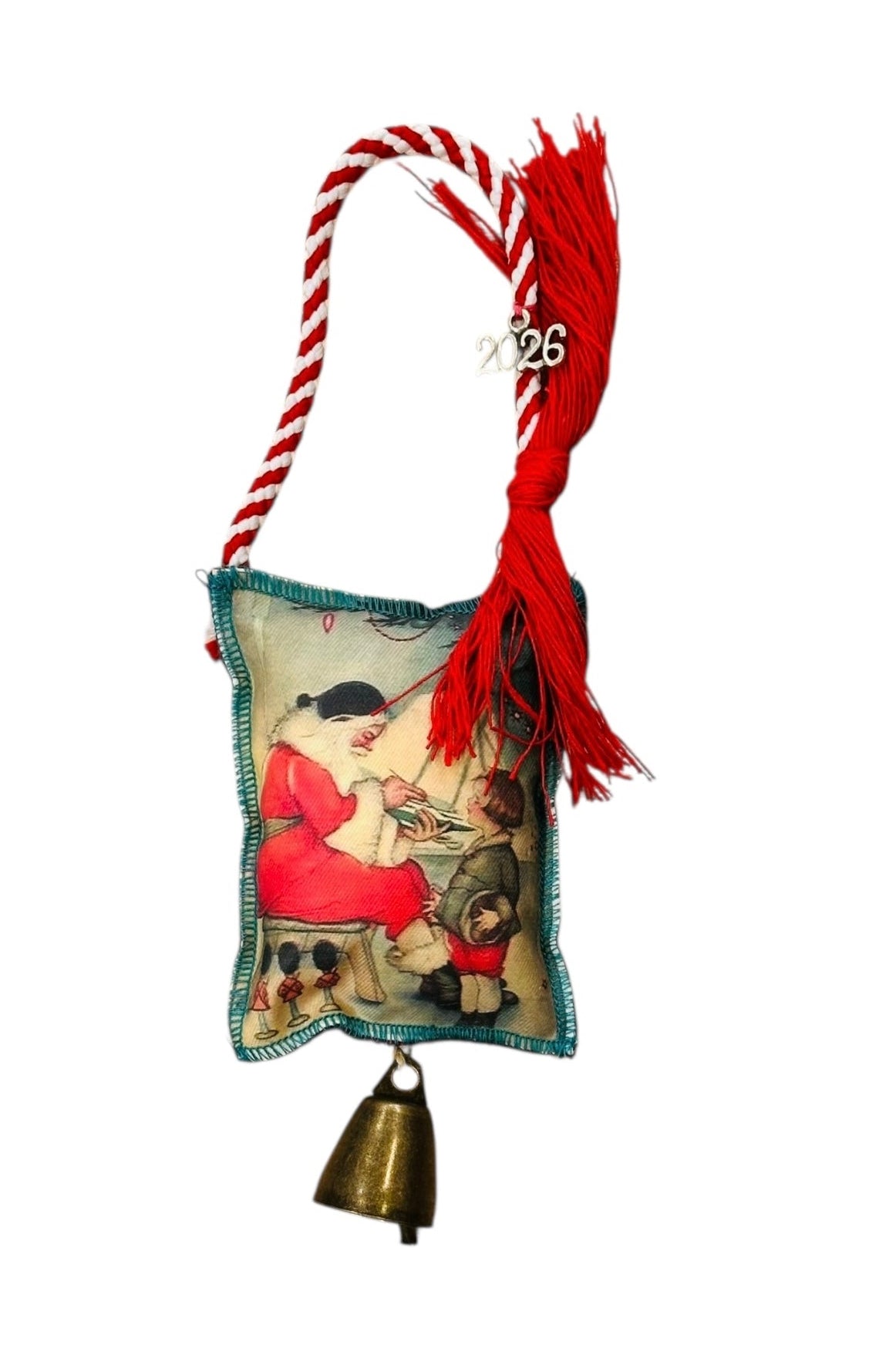 Maria Davilla - Χειροποίητο Γούρι Μαξιλαράκι Με Κουδουνάκι Santa