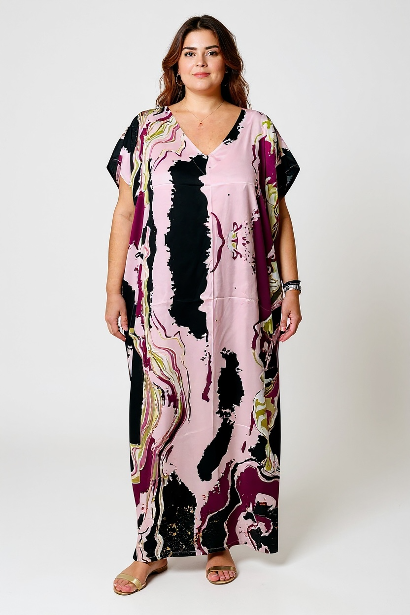 Anlyta - Oversized Καφτάνι Silk Touch Barbara Green & Purple