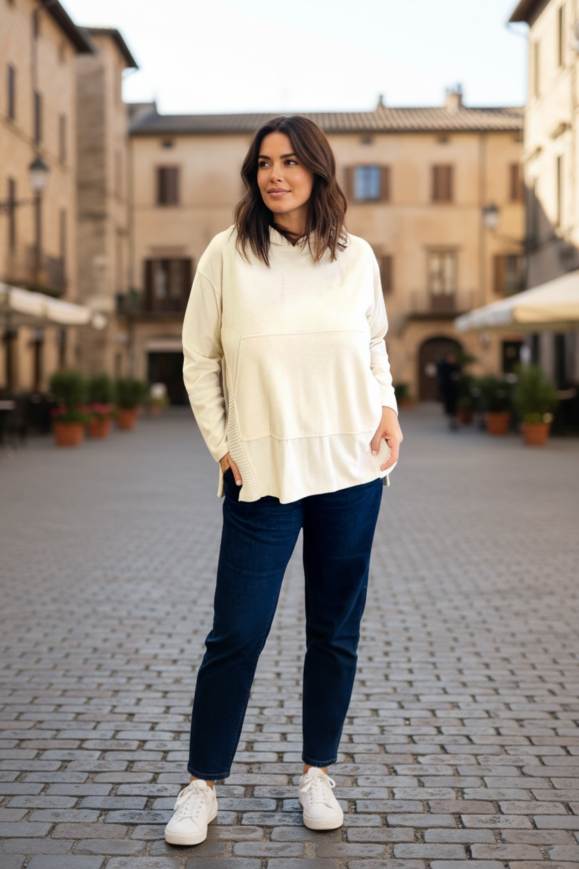 Figaro - Πλεκτό Στυλ Φούτερ Με Τσέπη Εκρού