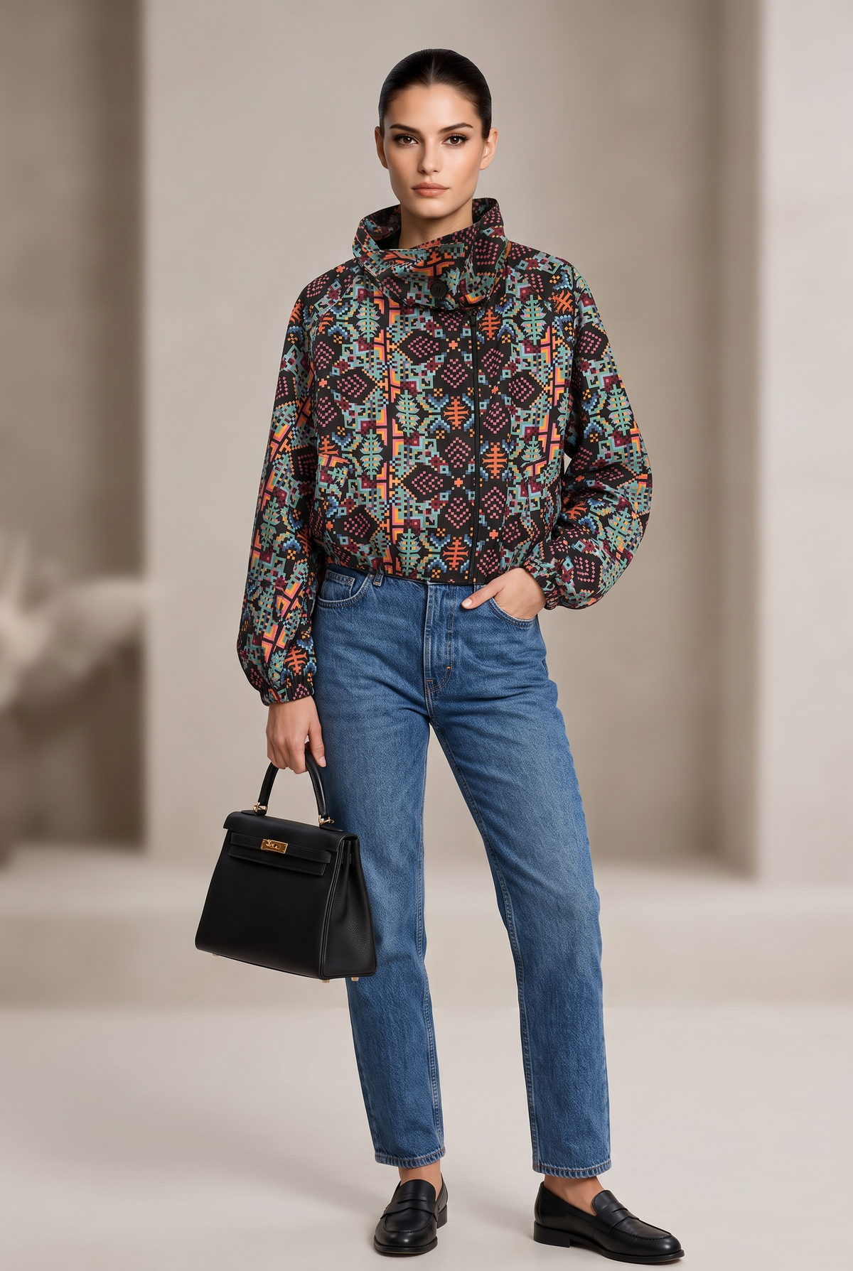 New Age - Anemos Πανωφόρι Bomber Με Γεωμετρικό Print