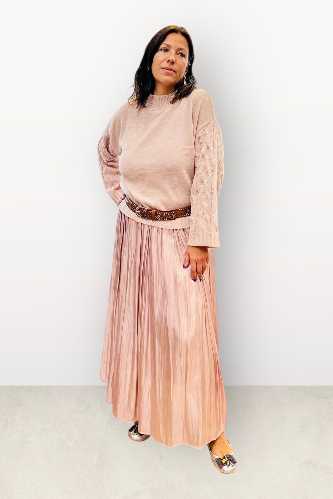 Figaro - Πλεκτό Πουλόβερ Με Πλέξη Στα Μανίκια Ροζ