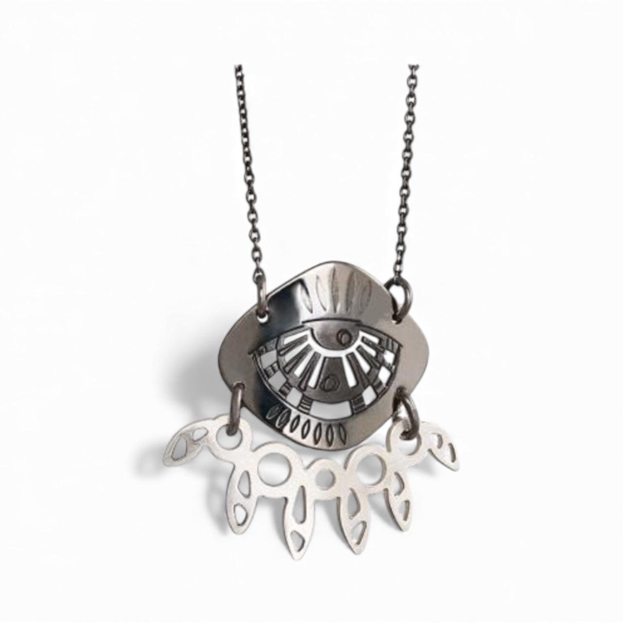 Pavlina Verouki Boho Eyes - Ασημένιο Μάτι Κολιέ με Αλυσίδα Μαύρο Ρόδιο