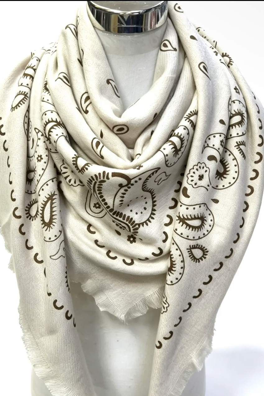 Lineta - Μεγάλο Τετράγωνο Μαντήλι Beige Bandana 135x135cm