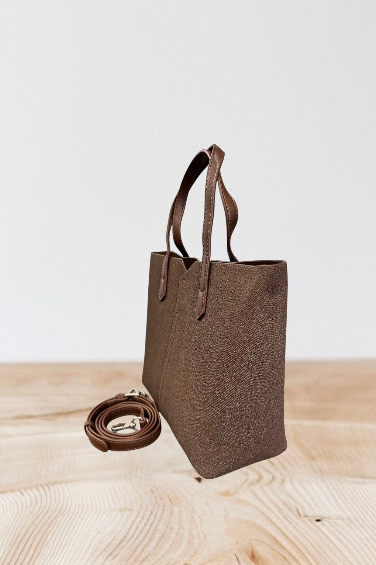 Charizma - Τσάντα Χειρός, Ώμου & Χιαστί σε Καφέ Υφασμάτινη Υφή με 2 Λαβές