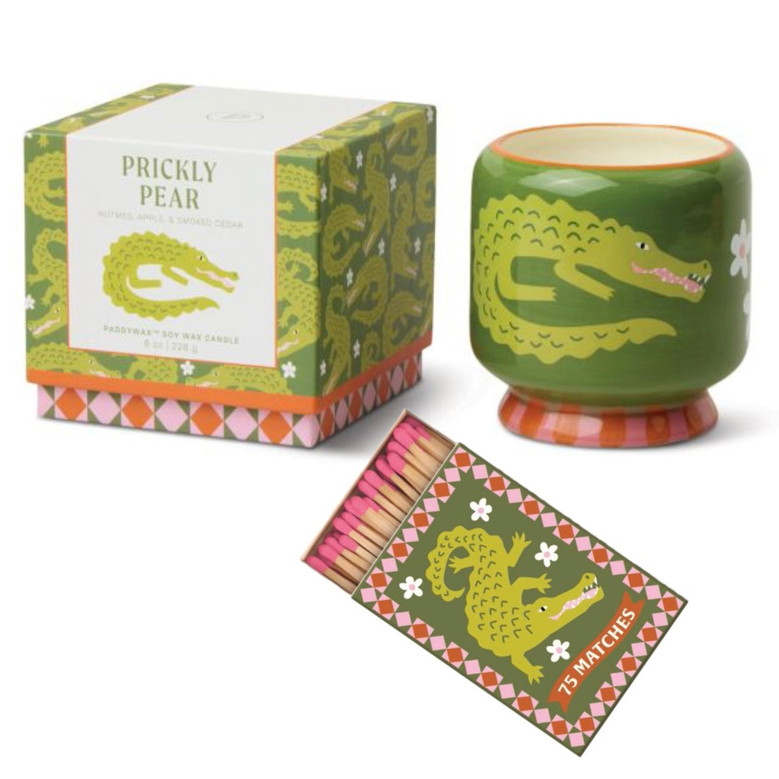Paddywax A dopo Crocodile - Κεραμικό κερί σόγιας, Prickly Pear 226gr & Σπίρτα 75 τεμ