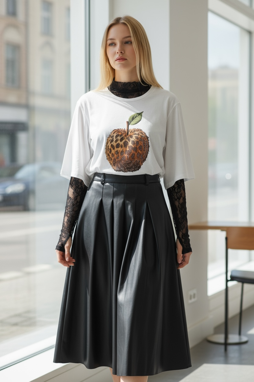 Charizma - Δερματίνη Φούστα με Πιέτες Μαύρη