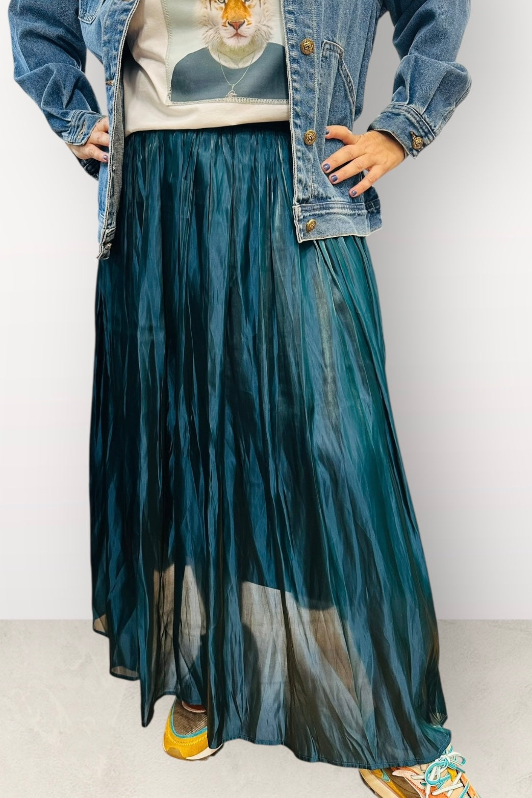 Charizma - Πλισέ Φούστα με Μεταλιζέ Απόχρωση Πράσινο