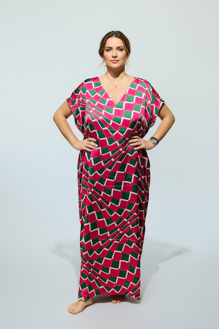 Anlyta - Oversized Καφτάνι Silk Touch Ingrid Fuchsia & Green