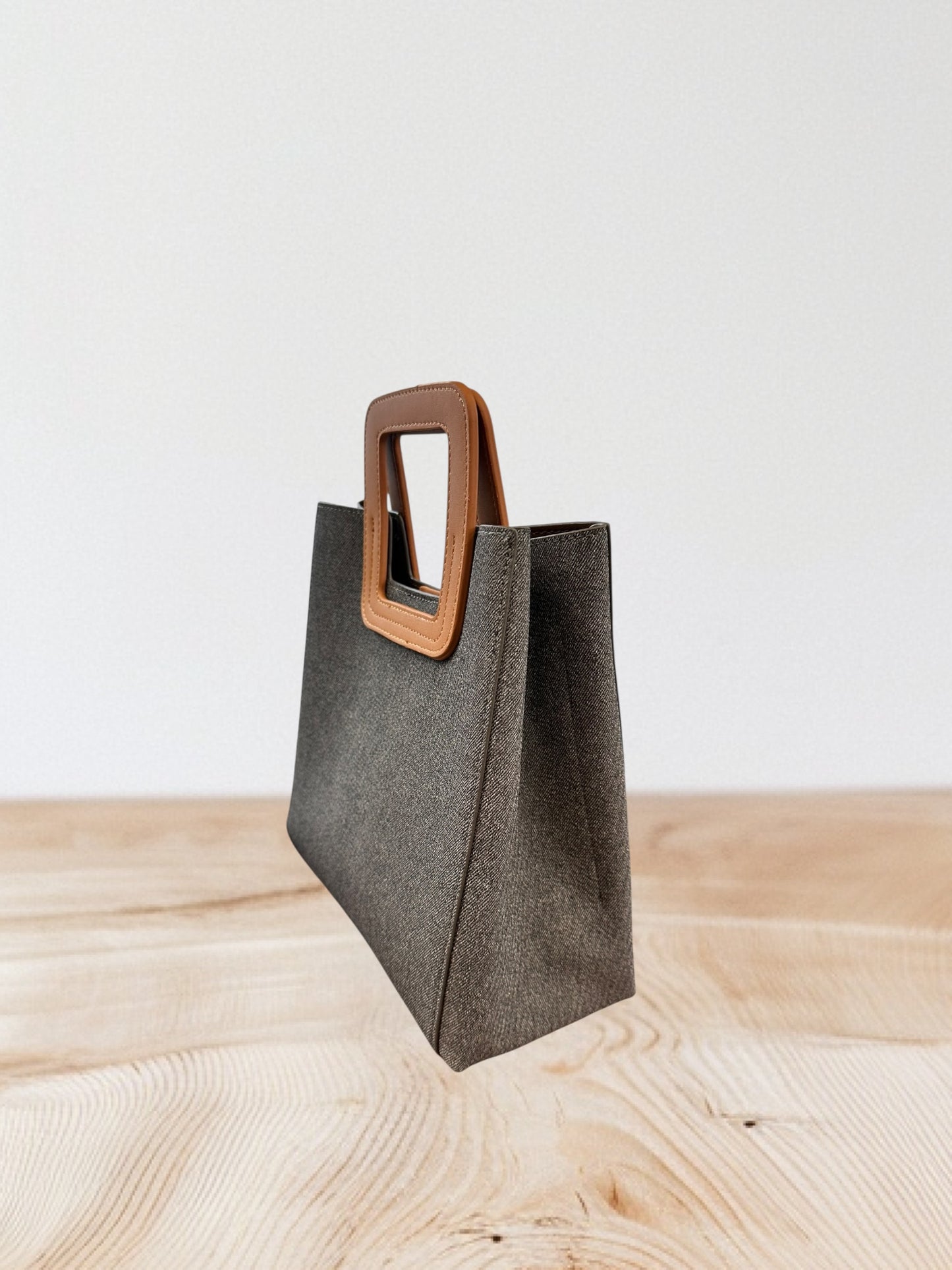 Charizma - Τσάντα Χειρός, Ώμου & Χιαστί σε Γκρι Υφασμάτινη Υφή με Τετράγωνη Λαβή