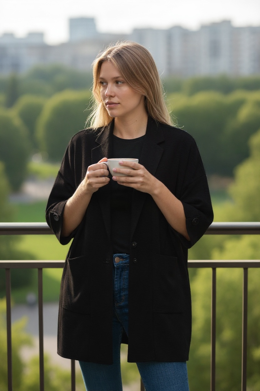 Charizma - Πλεκτή Μακριά Ζακέτα Με Κοντά Μανίκια Και Τσέπες