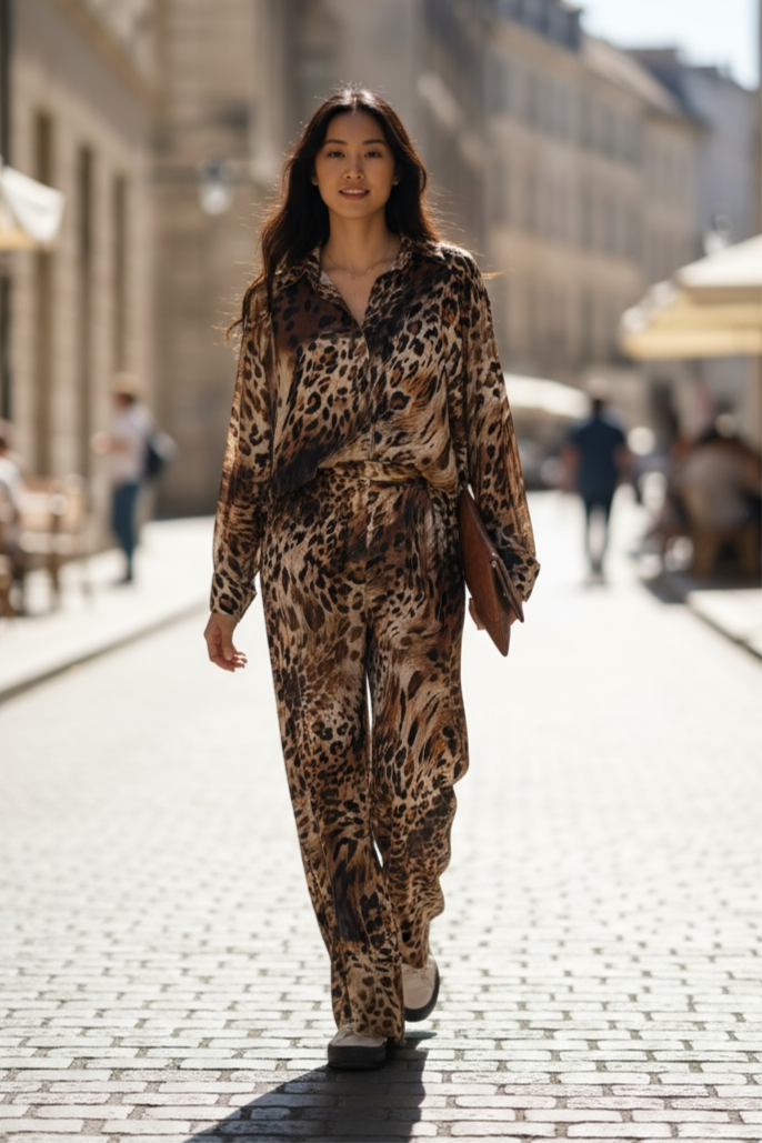 Charizma - Σετ Πουκαμισο & Παντελόνα Σατέν Animal Print