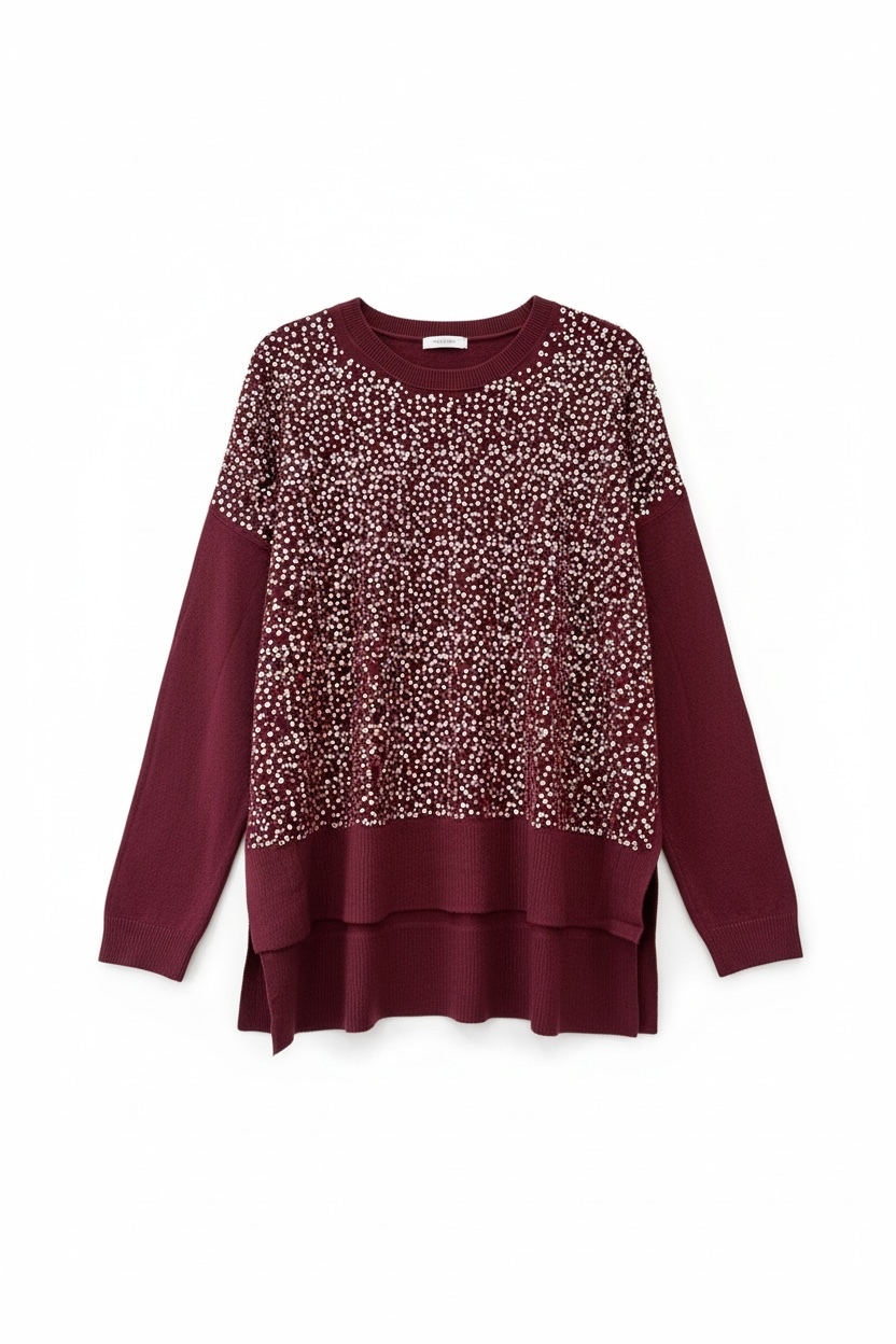 Charizma - Μπλούζα Πλεκτό με Παγίετες Μπορντώ