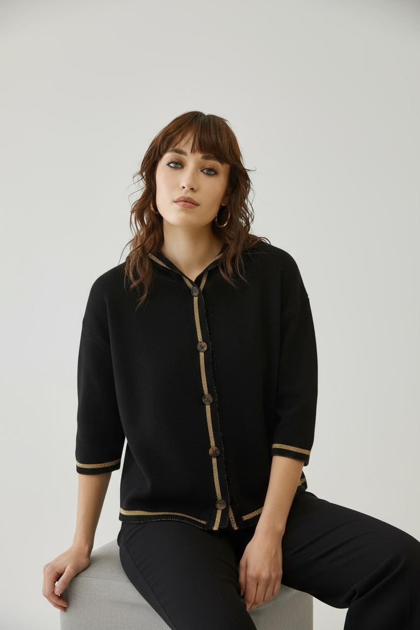 Figaro - Πλεκτή Κοντή Ζακέτα Hoddie Knit Μαύρο