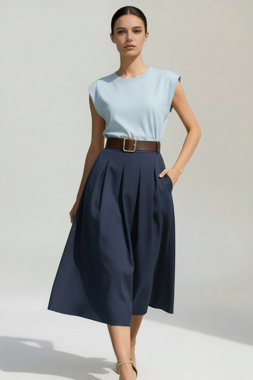 Charizma - Φούστα Μακριά Με Πιέτες Navy