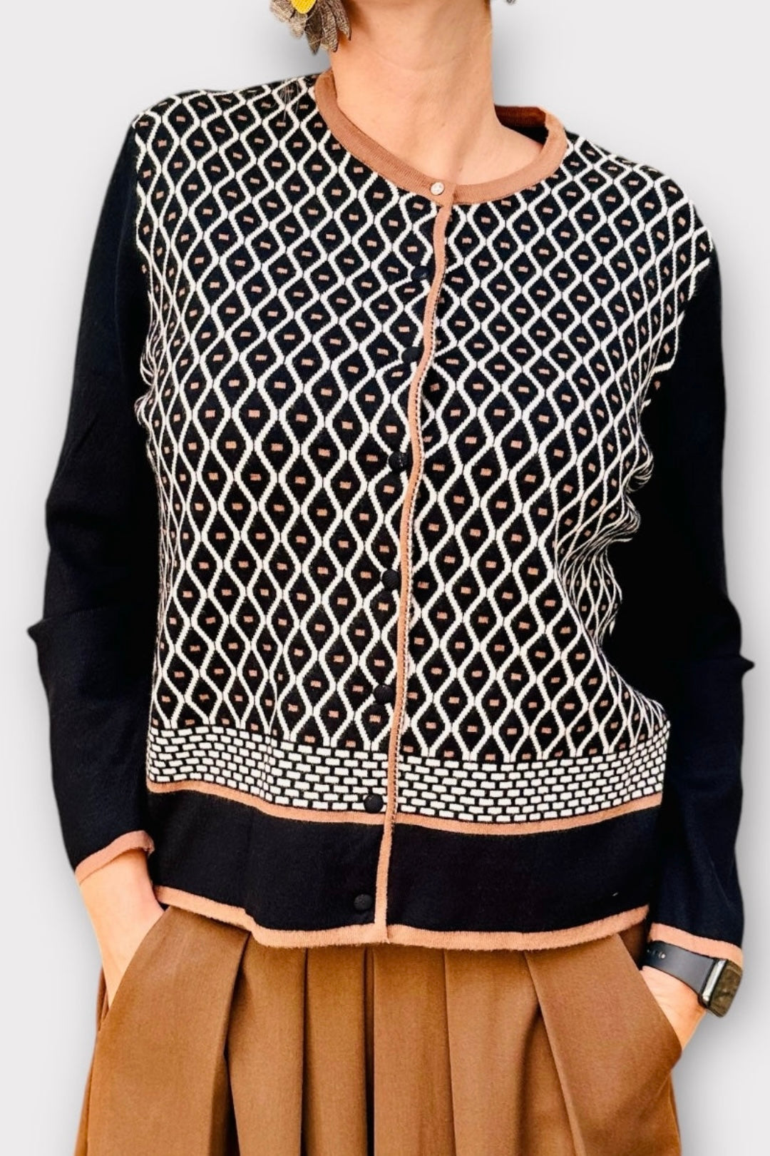 Charizma - Πλεκτή Κοντή Ζακέτα Με Ρόμβους