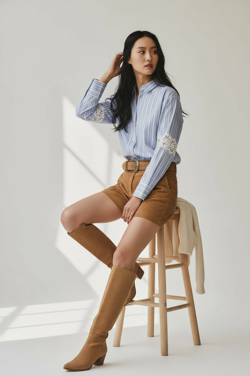 Charizma- Πουκάμισο Ριγέ Δαντέλα Γαλάζιο