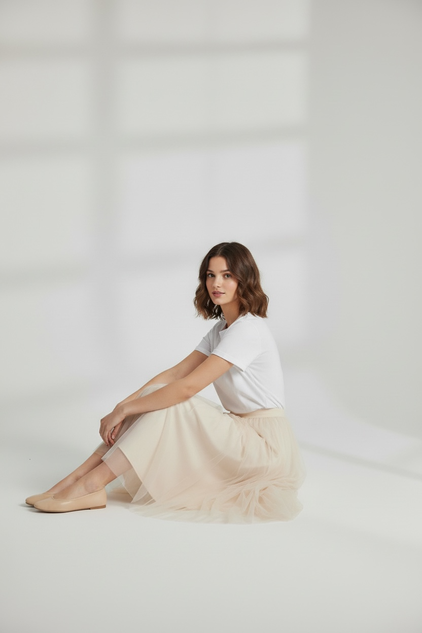 Charizma - Μακριά Φούστα από Τούλι με Ελαστική Μέση & Εσωτερική Φόδρα Εκρού