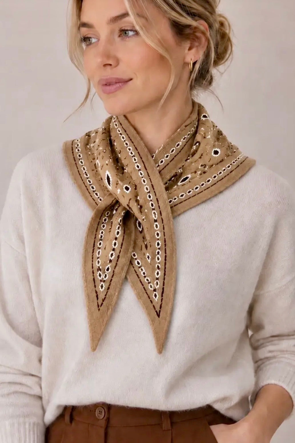 Lineta - Παχύ Τριγωνικό Μαντήλι Camel Bandana 102x36 cm