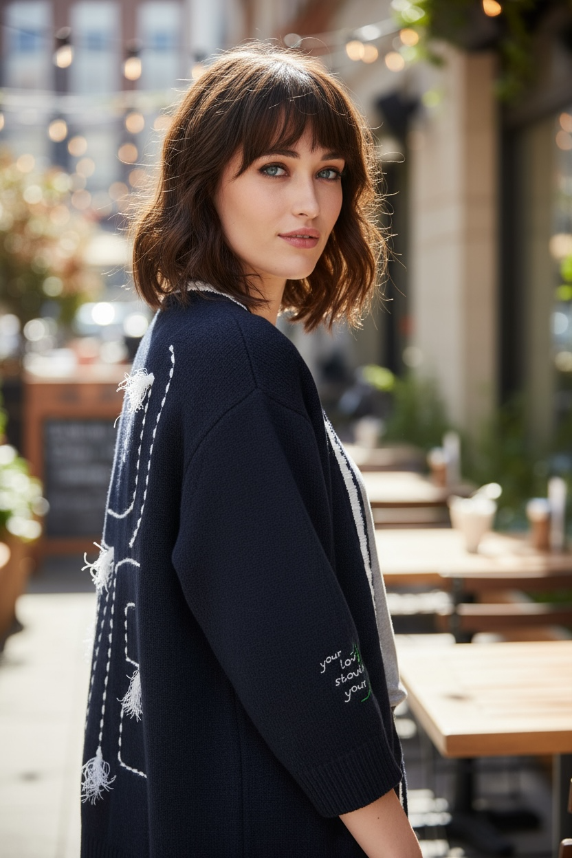 Eighty2 by Figaro - Μαύρη Oversized Ζακέτα με Μαύρη Ρίγα και Κεντημένο "LOVE" στην Πλάτη