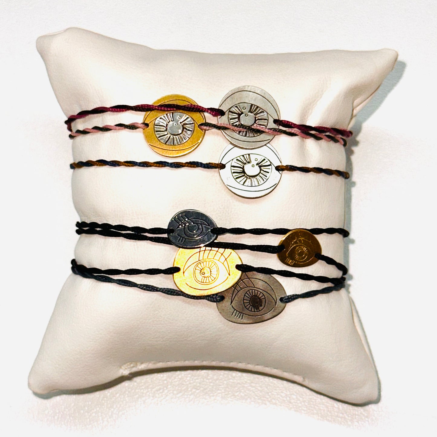 Pavlina Verouki Classic Round Eyes - Βραχιόλι Ασημένιο Μεγάλο Μάτι σε Κορδόνι