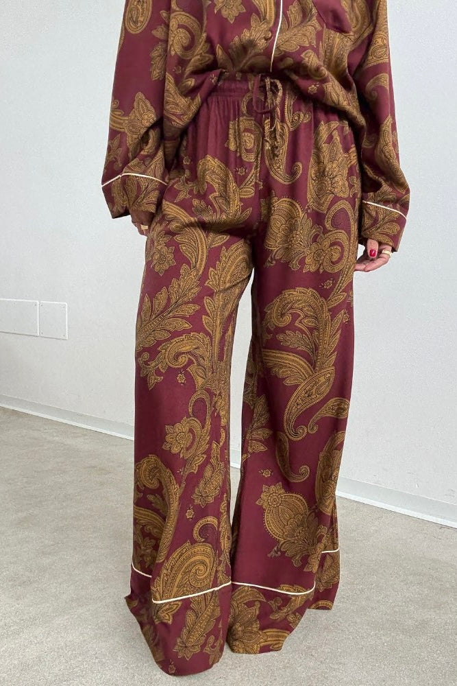 Lumina - PJ Chic Style Σετ Παντελόνα με Πουκαμίσα σε Λαχούρια Μπορντώ