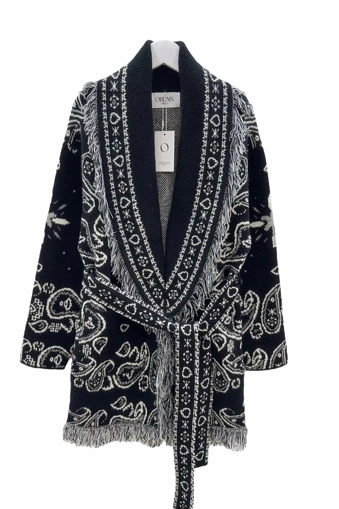 Orlinn - Ζακέτα Παλτό Boho Chic με Κρόσσια & Ζώνη Μαύρη