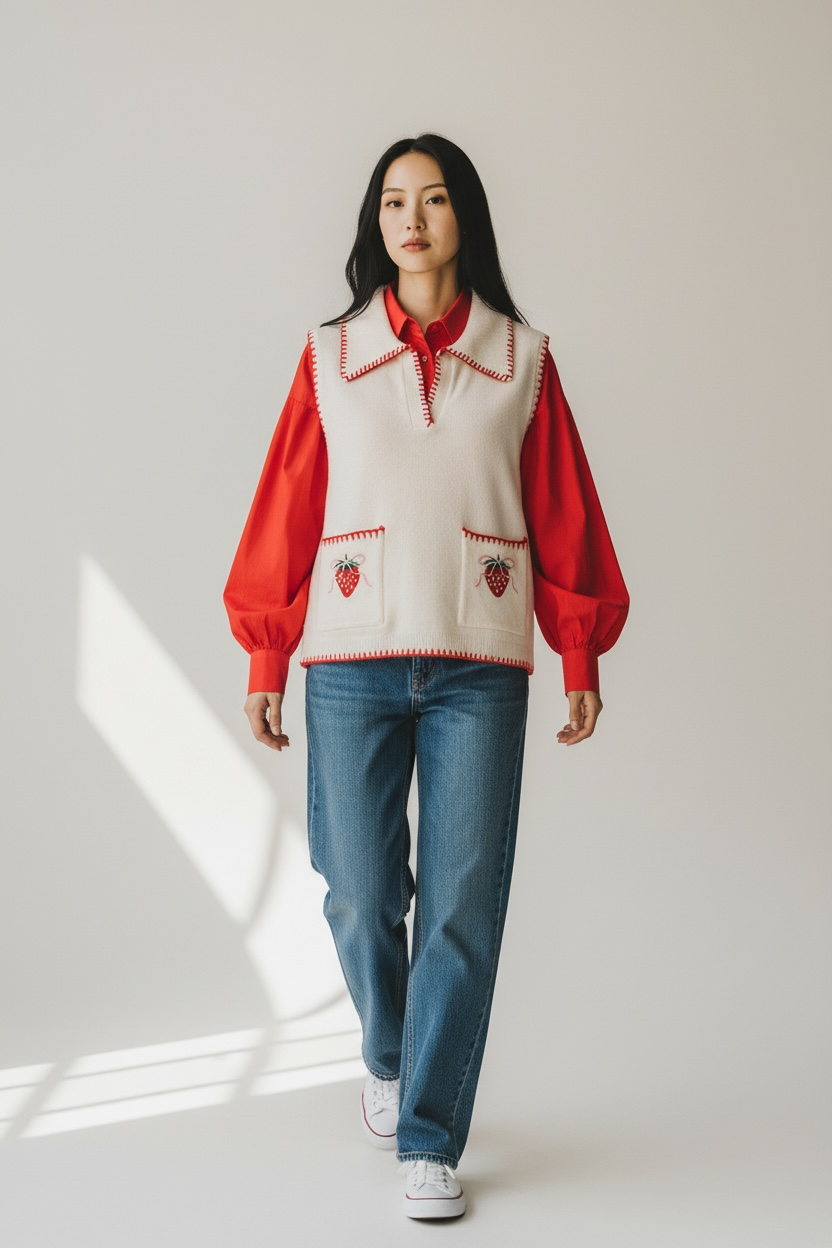 Charizma - Πλεκτή Καζάκα Strawberries Μπεζ