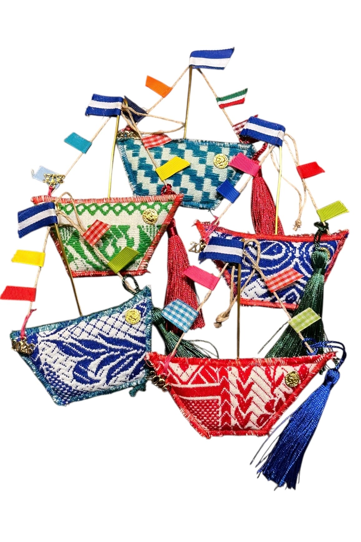 Maria Davilla - Χειροποίητο Καραβάκι από Υφαντό Με Σημαιάκια Πρασινο