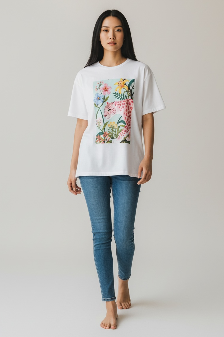 Charizma - Oversized Μακό T-shirt Flower Power Panther