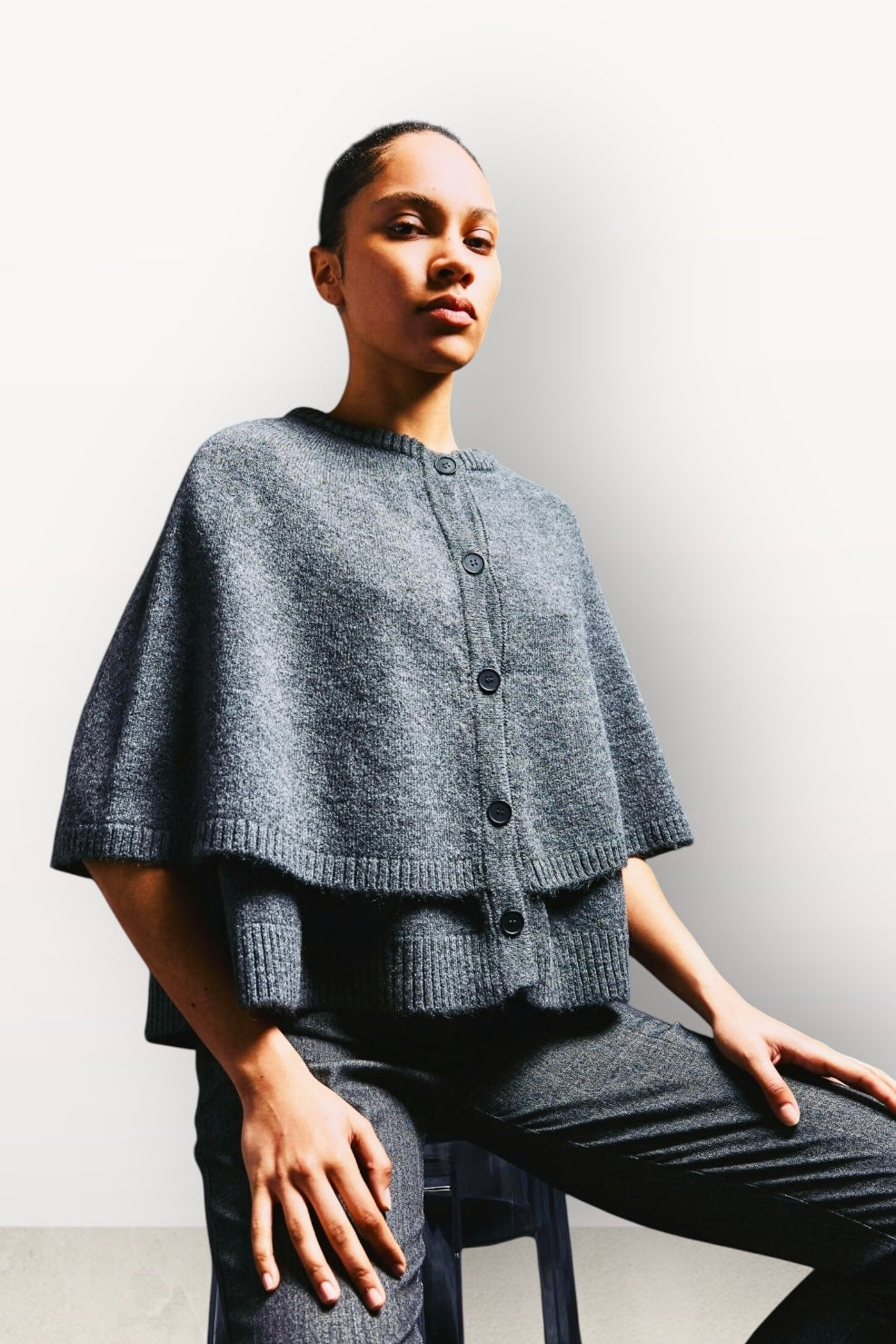 Tailor Made - Πλεκτό Πουλόβερ Κάπα Γκρι