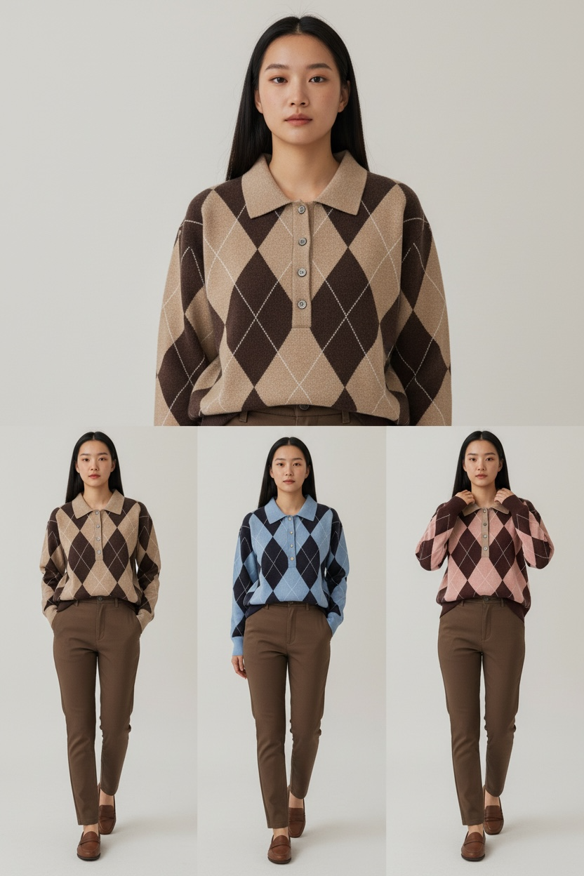 Charizma - Πλεκτό Πουλόβερ Ρόμβοι (Argyle) Ροζ