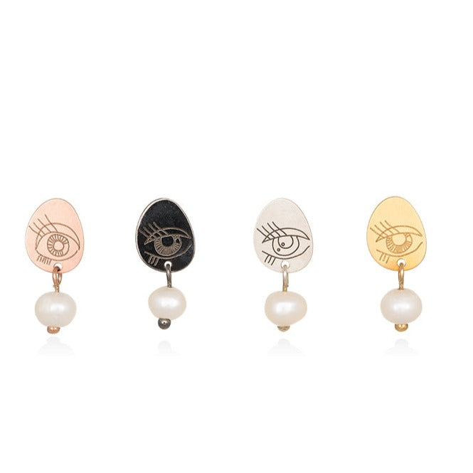 Pavlina Verouki Classic Eyes - Σκουλαρίκια Μικρό Βότσαλο Μαργαριτάρι Ροζ Χρυσό