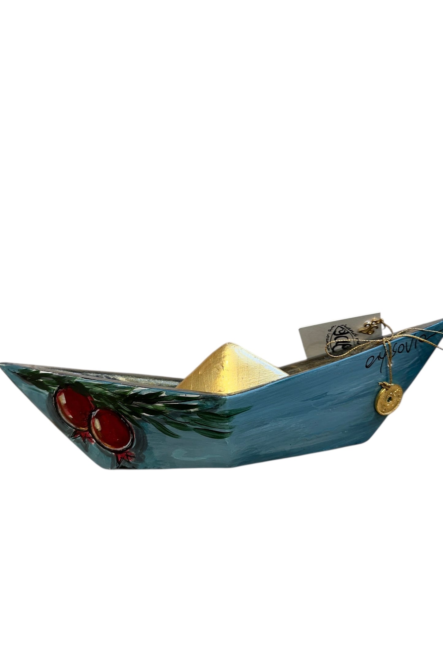 Ψαρόνι - Κεραμικό Γούρι Γκρι Βάρκα "Αφθονία"