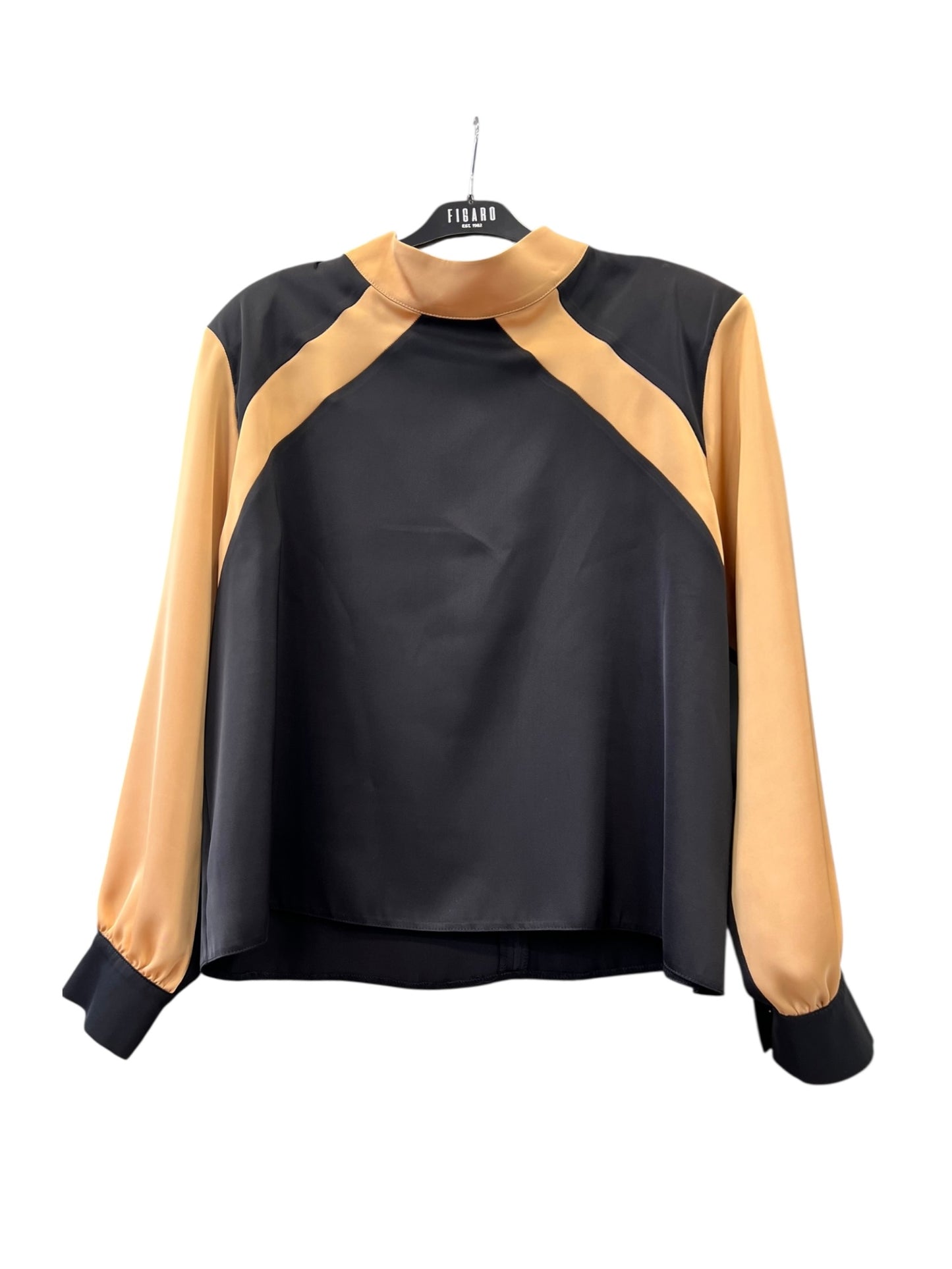 Figaro - Σατέν Πουκάμισο Μαύρο με Μπεζ Λεπτομέρειες