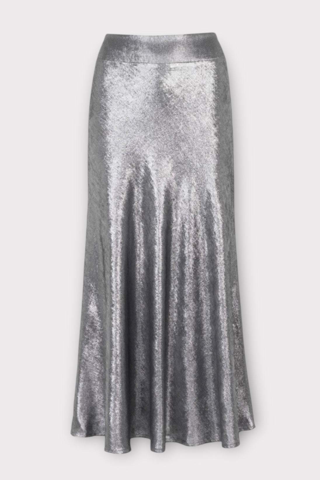 An'ge Janyma- Μεταλλική Midi Φούστα με Ψηλή Μέση & Flare Γραμμή