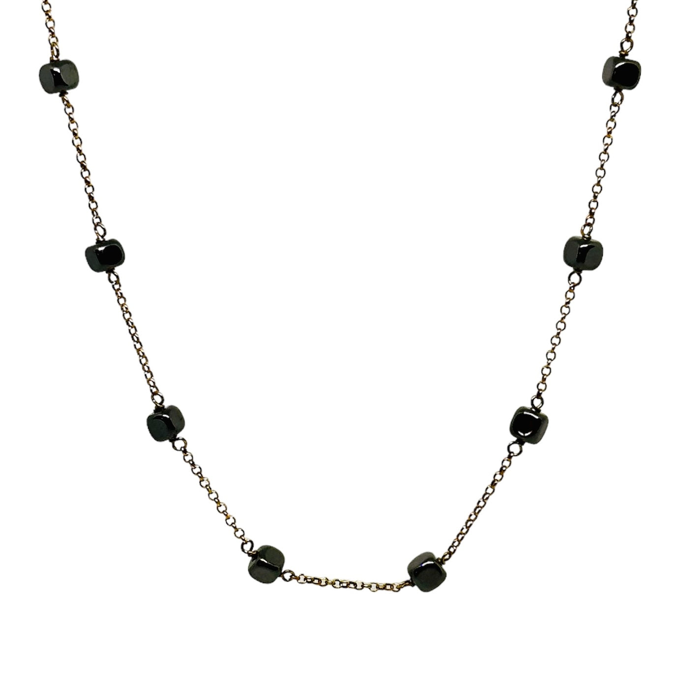 Dora Syrrou - Επίχρυσο Κολιέ Αλυσίδα Με Αιματίτη Μικρό Κυβάκι