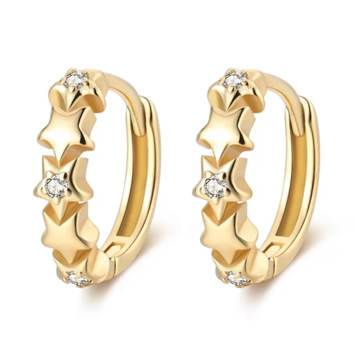 Σκουλαρίκια Κρικάκια Ασήμι 925 επιχρυσωμένα αστεράκια με ζιργκον