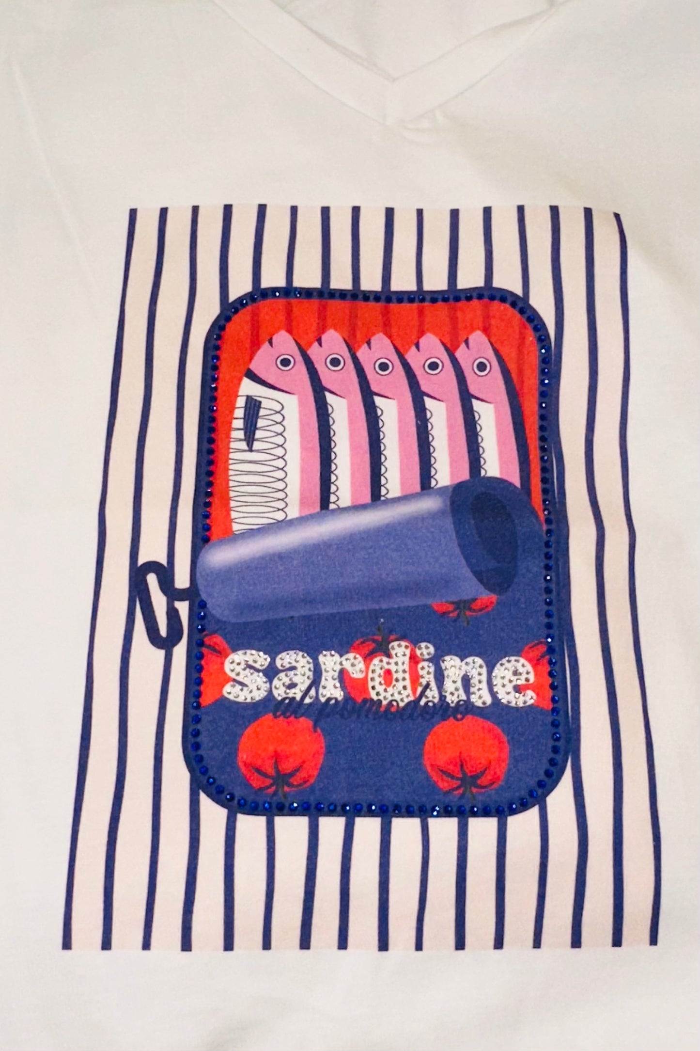 Unitee - Λευκό Μακό T-shirt με Στάμπα «Sardine al Pomodoro»