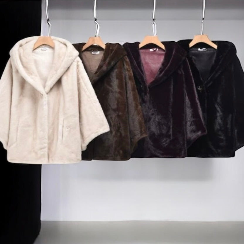 Charizma - Συνθετική Γούνα με Κουκούλα, Τσέπες σε Στυλ Κάπας Μαύρη