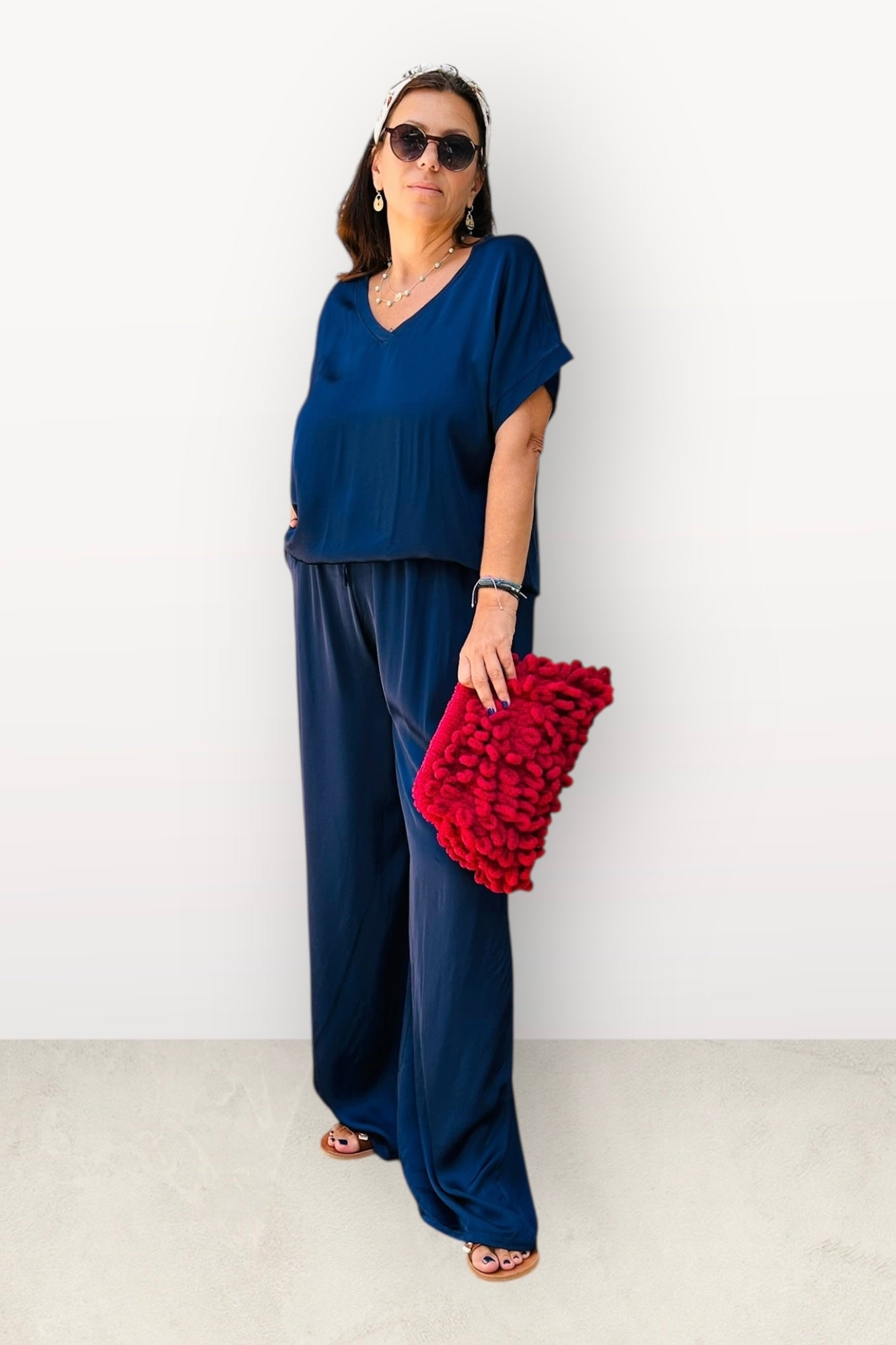 Charizma Σετ Αέρινη Παντελόνα & Μπλούζα με V