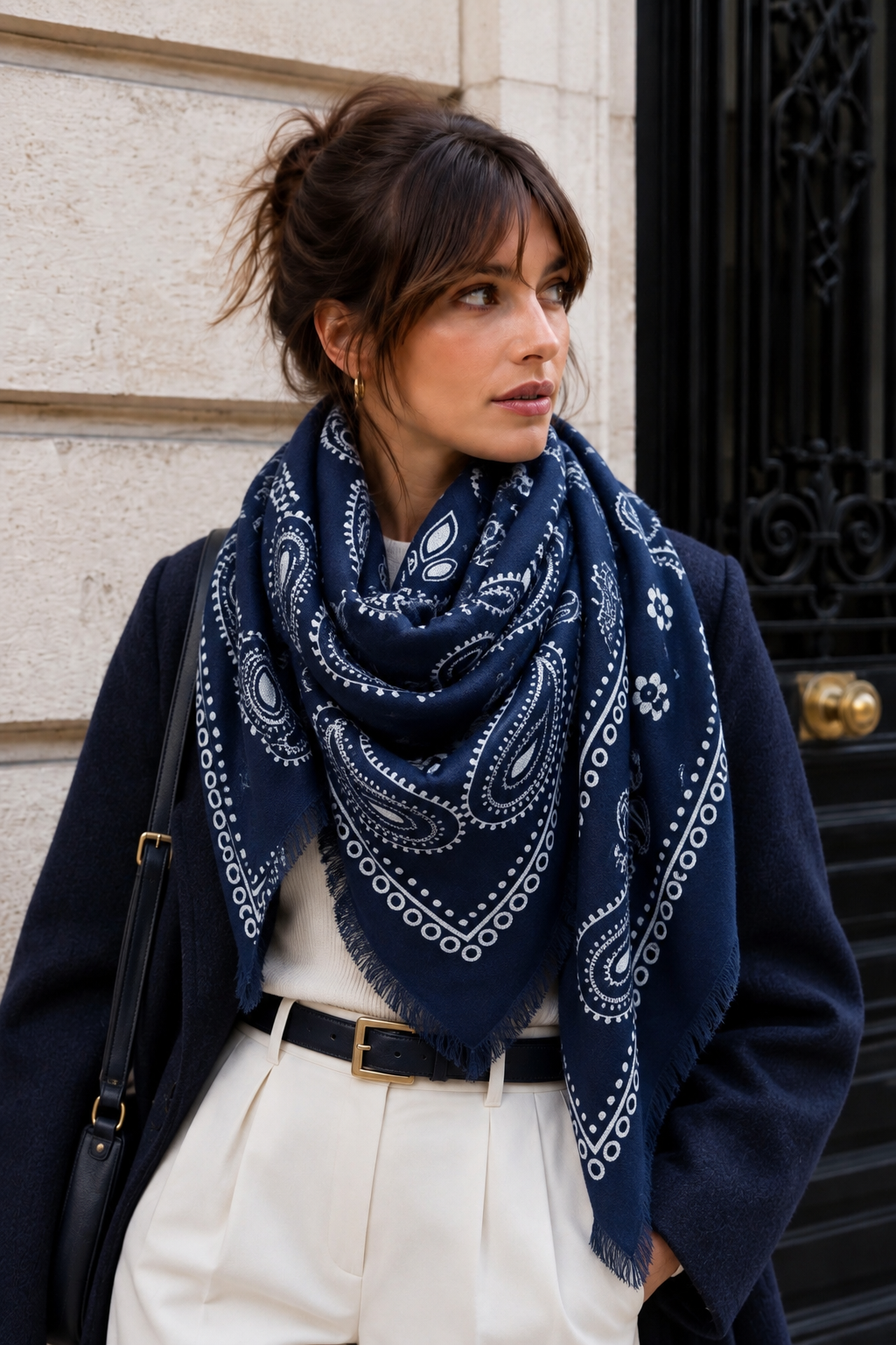 Lineta - Μεγάλο Τετράγωνο Μαντήλι Navy Blue με Paisley Σχέδιο 135x135cm