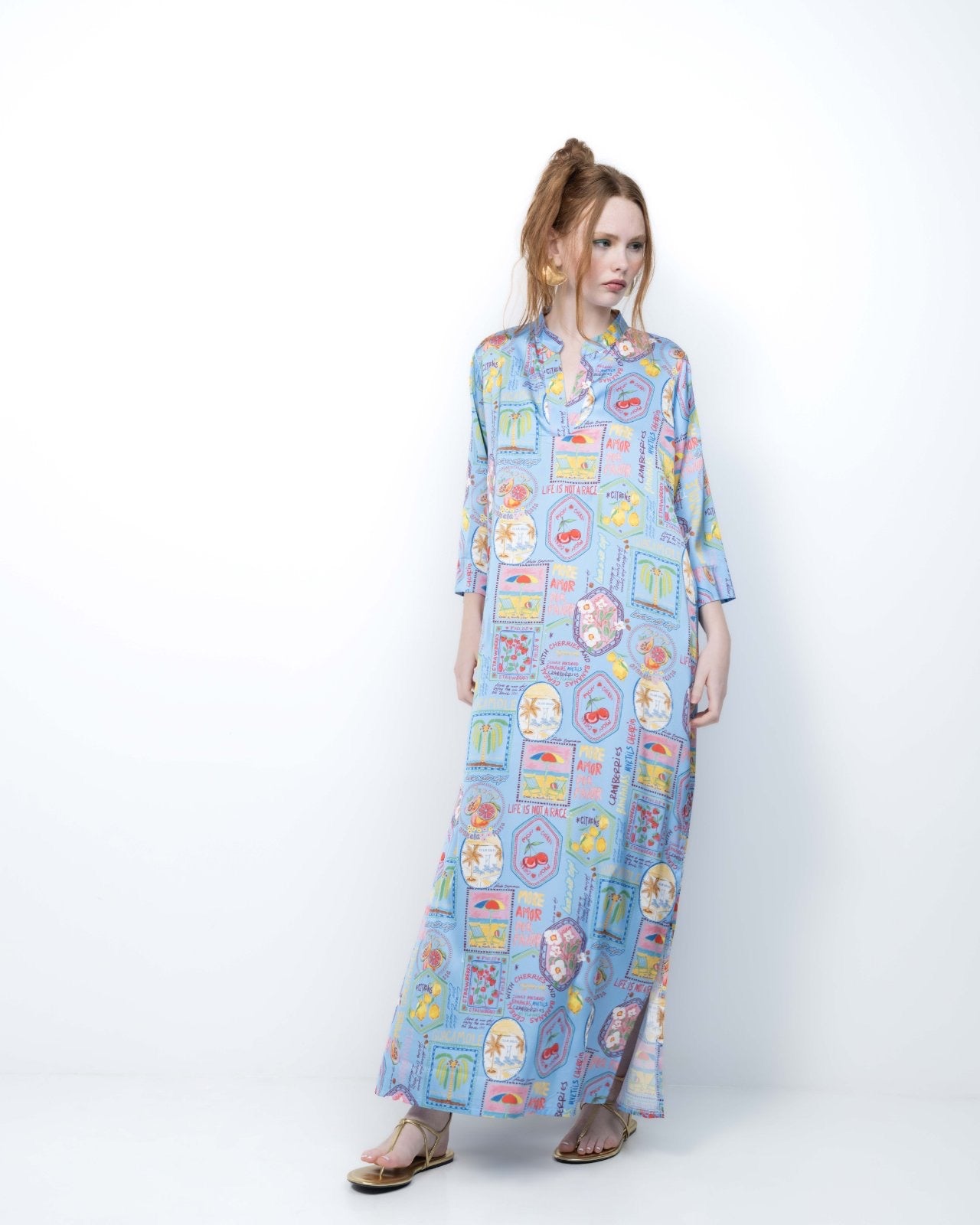 New Age - Maxi Φόρεμα Καφτάνι Santorini -24 Μπλε