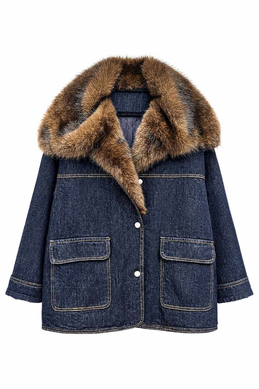 Τζιν Jacket με Αποσπώμενο Γιακά από Οικολογική Γούνα