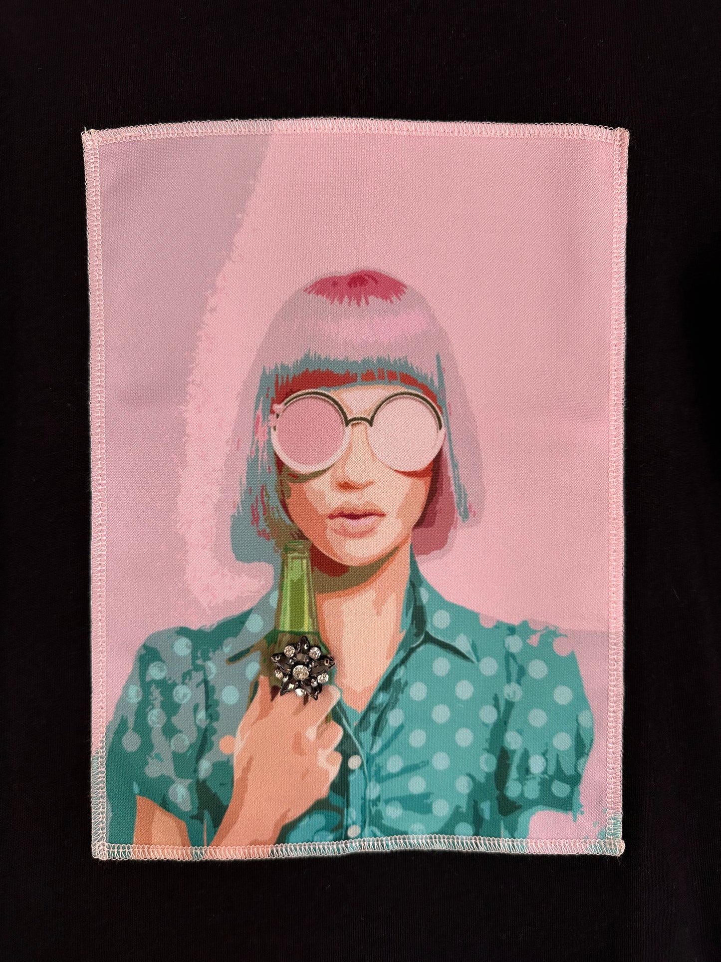 Ripped cotton T-shirt Μαύρο Βαμβακερό Με Εξώραφη Στάμπα Beer Lady