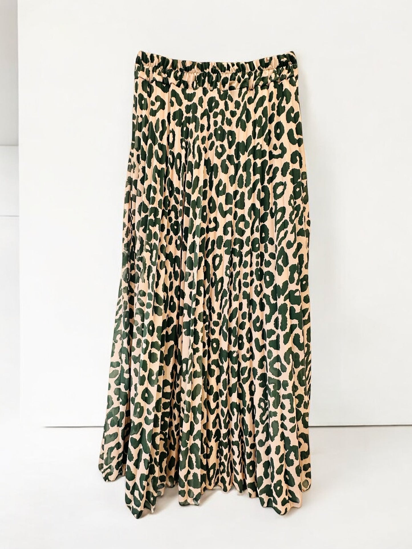 Charizma - Φούστα Animal print Μπεζ & Πράσινο Μάξι Πλισέ